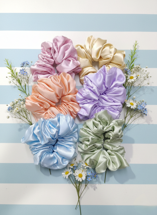 Hair band Scrunchies for women and  girls– Multicolor Soft Shine Set (Pack of 6)