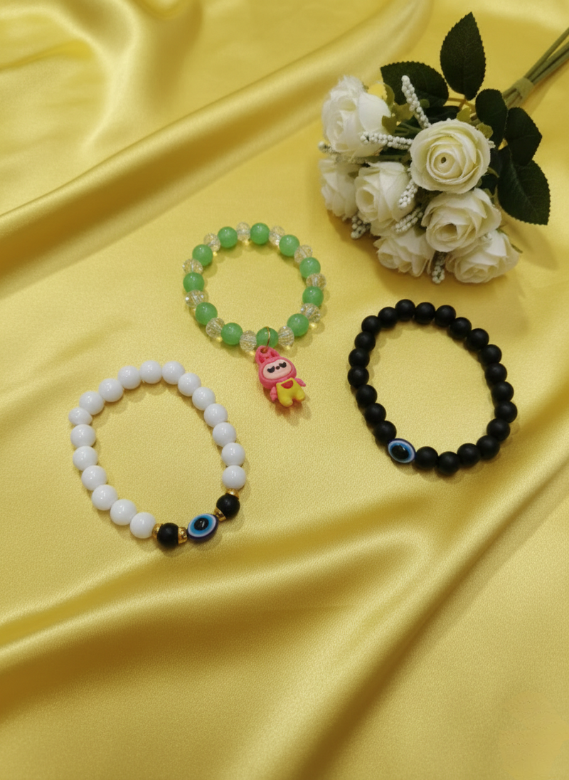 Sweet Beaded Bracelet in Green, White & Black – Pack of 3
