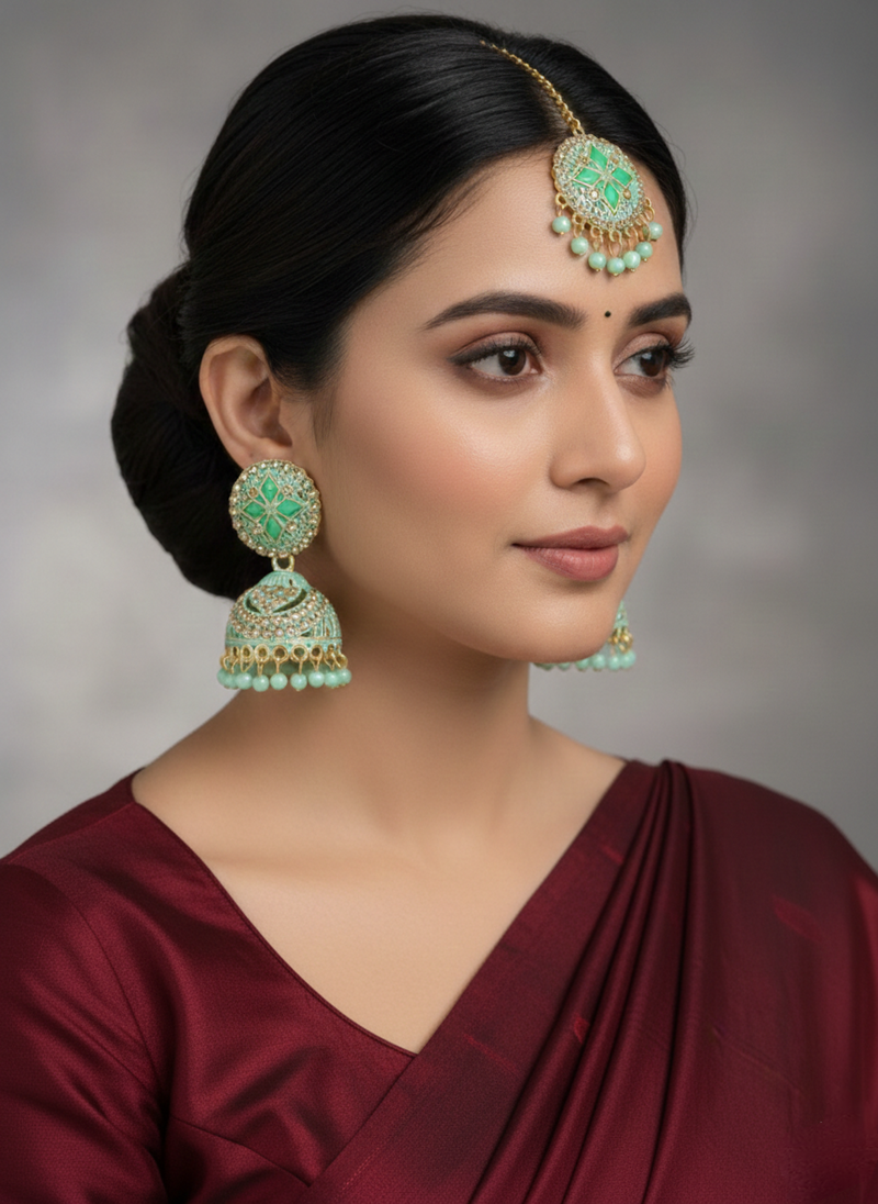 ✨Anti-Tarnish Luxury Traditional Earrings with Matching Tika Set