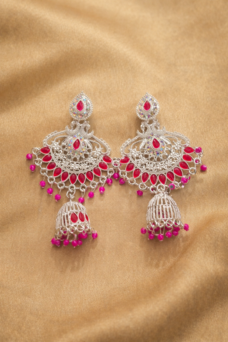 Anti-Tarnish Classic Silver Finish Ethnic Earrings