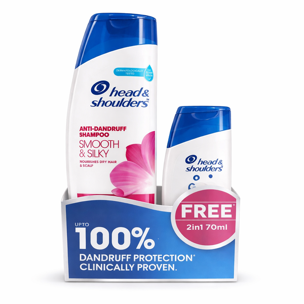 Head & Shoulders Smooth & Silky Anti-Dandruff Shampoo with Free 2-in-1 Conditioner (70 ml) | Up to 100% Dandruff Protection