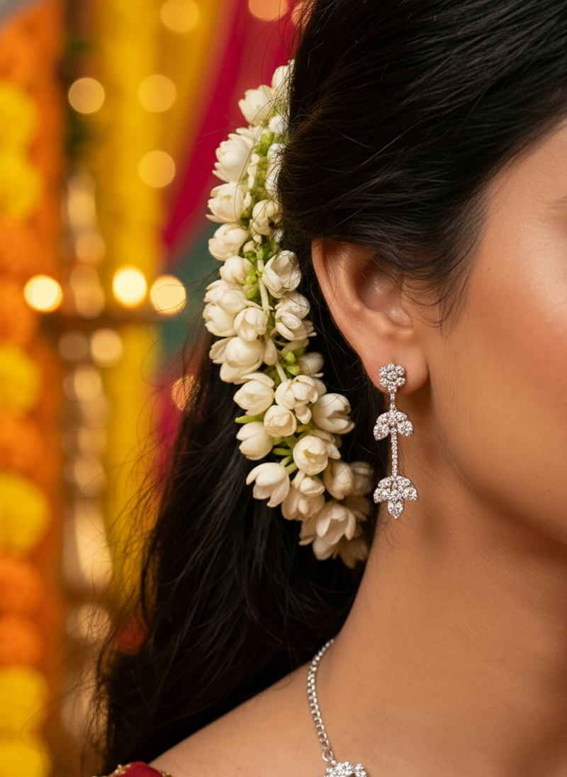 Anti-Tarnish Silver-Finish Crystal Necklace Set with Matching Earrings