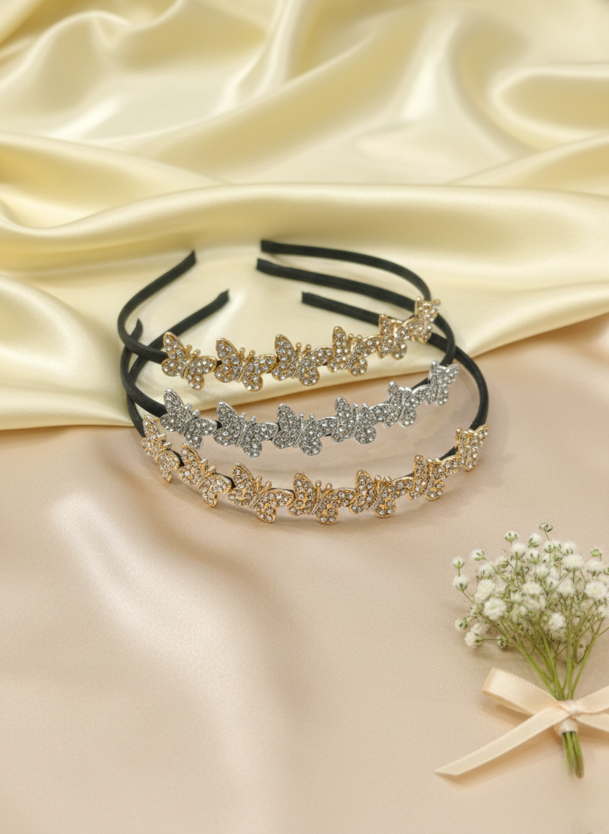 Sweet Butterfly Crystal Hair Band Set of 3