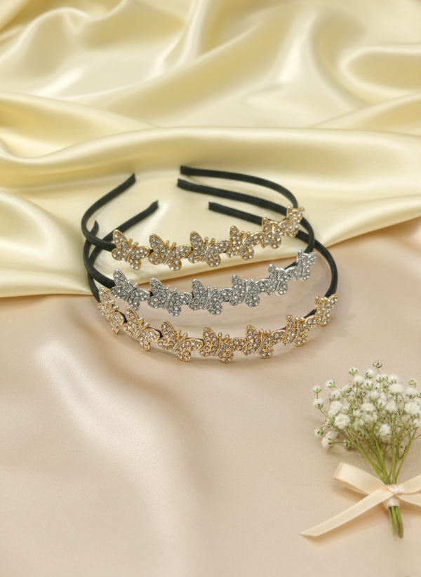 Sweet Butterfly Crystal Hair Band Set of 3