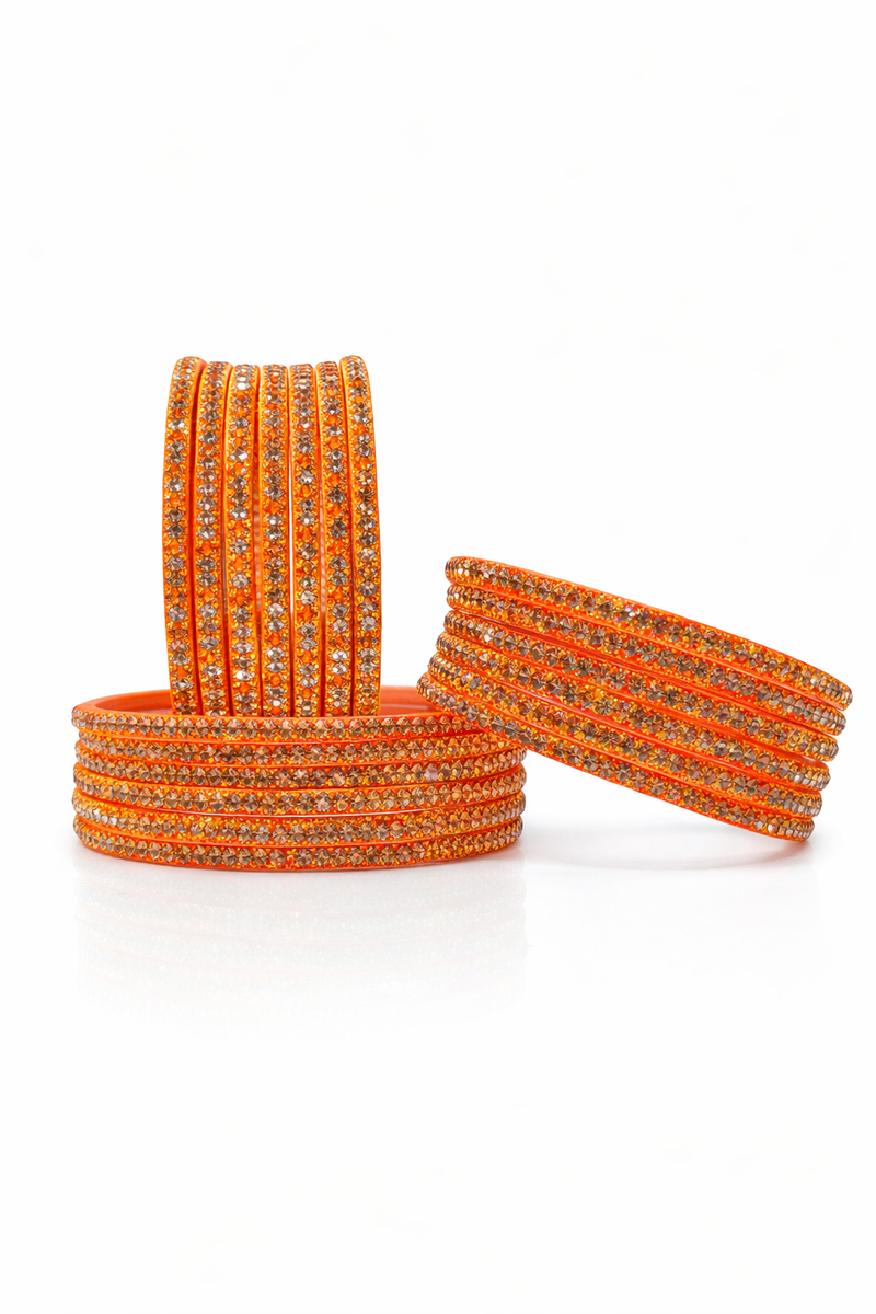 Luxury Haldi Colour Sparkle Stone Bangles Set of 12 Pcs