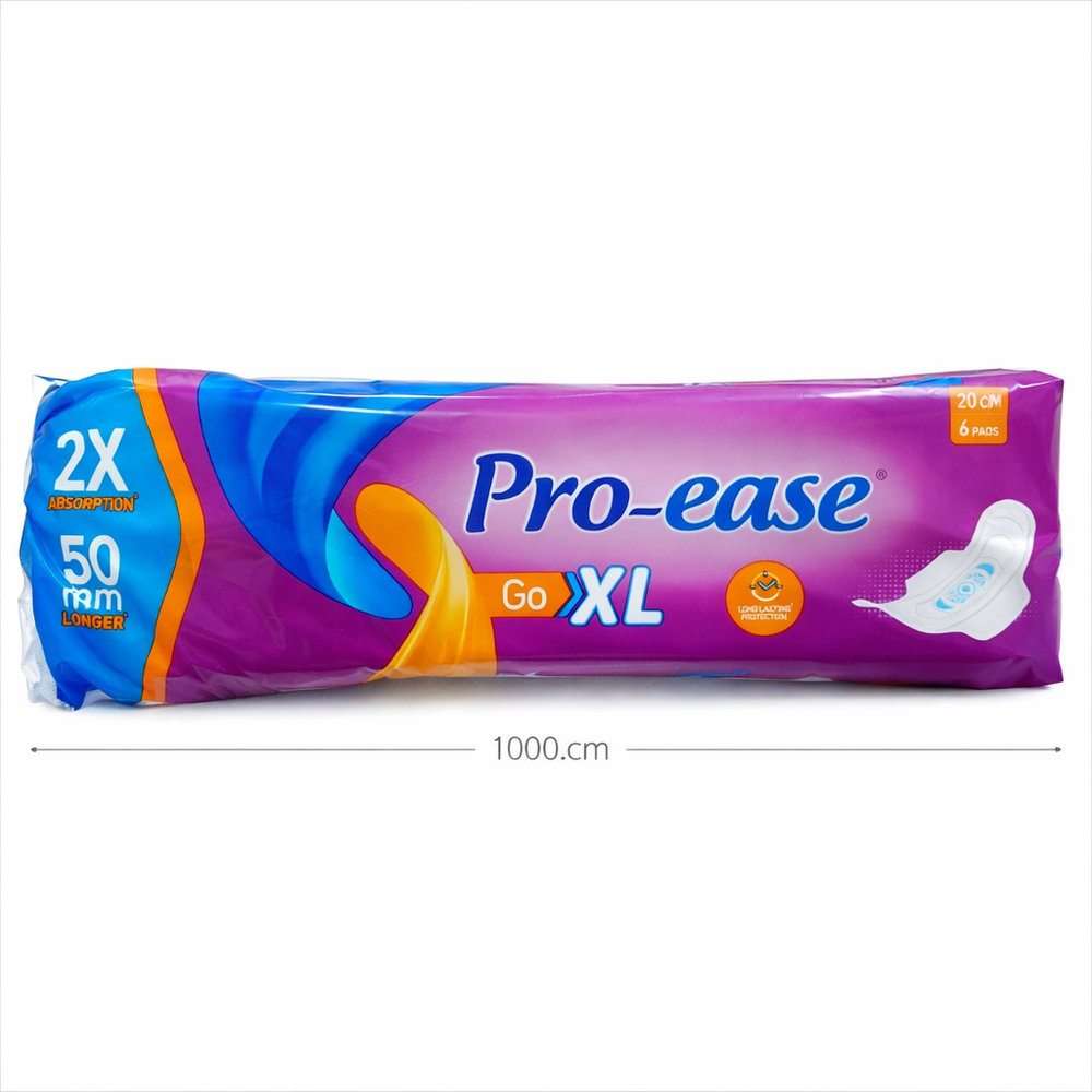 Pro Ease Go XL |Pack of 3| 18 Sanitary Pads for Women | 2X absorption | Odour Control | Long Lasting Protection |