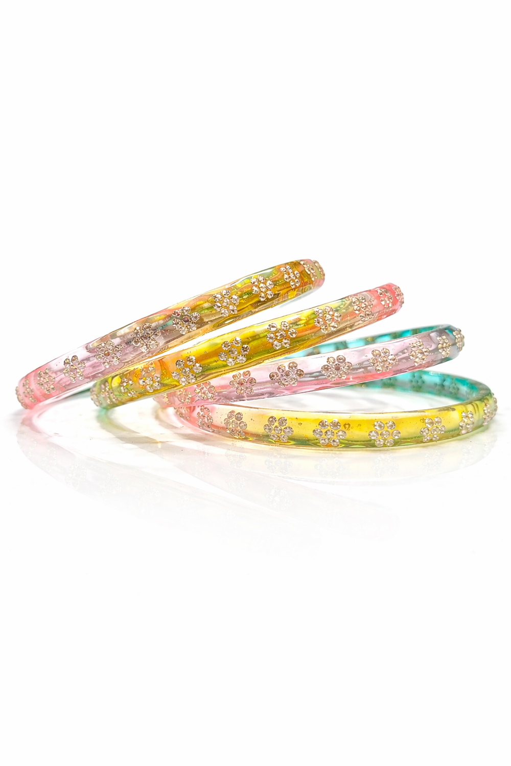 Transparent Pastel Multicolor Crystal Floral Bangles Set for girls & women