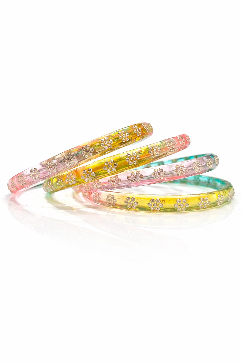 Transparent Pastel Multicolor Crystal Floral Bangles Set for girls & women