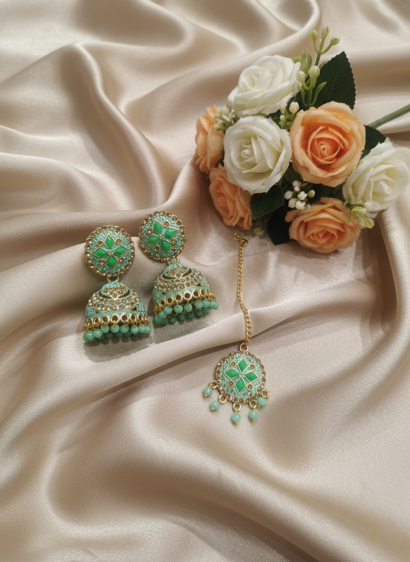 ✨Anti-Tarnish Luxury Traditional Earrings with Matching Tika Set