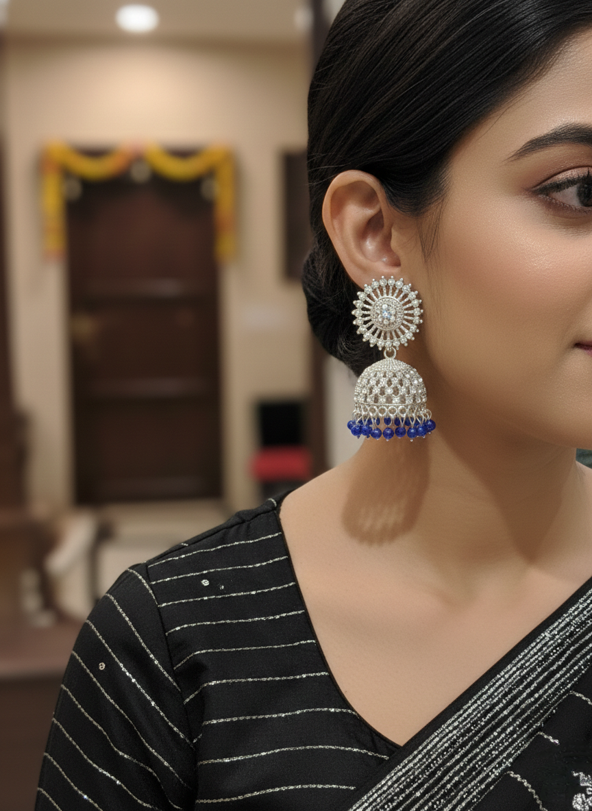 Anti-Tarnish Premium Silver Earrings with Matching Tika Set