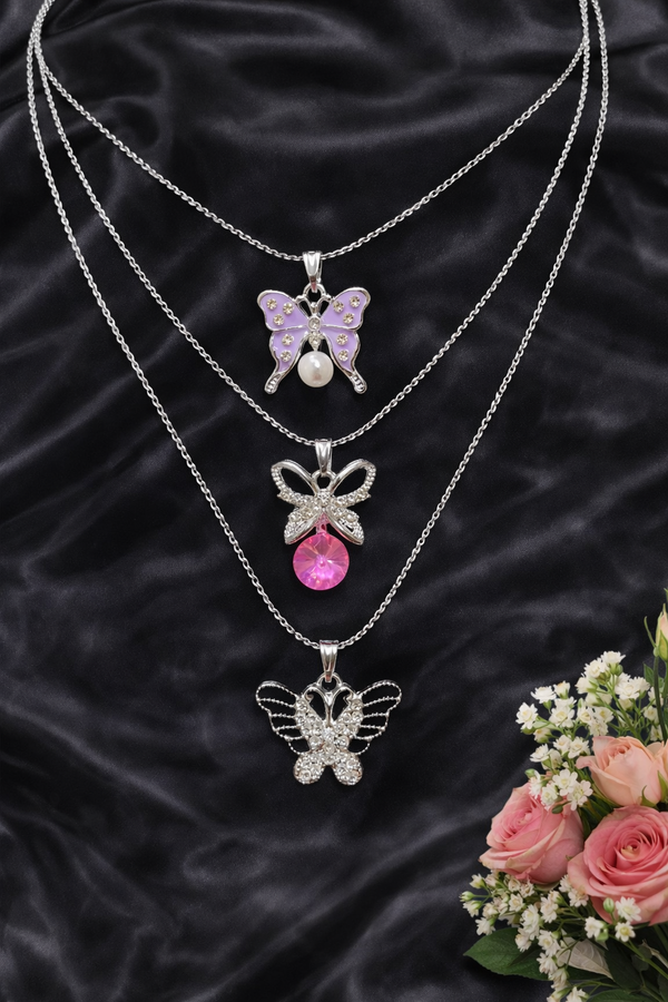 Sweet & Simple Butterfly Long Necklace Set of 3