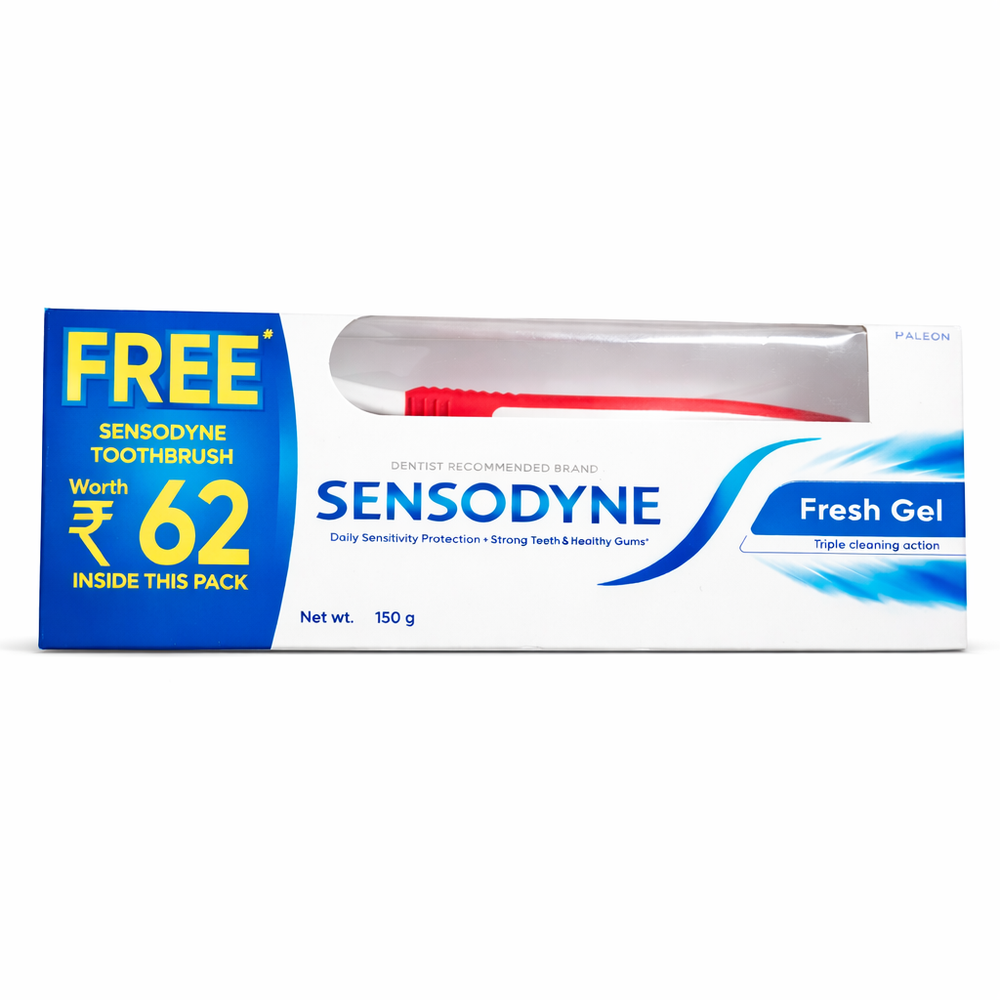 Sensodyne Toothpaste Fresh Gel | Daily Sensitivity Relief Tooth Paste Pack of 1 - 150gm | Dentist Recommended |Free Sansodyne toothbrush worth-62