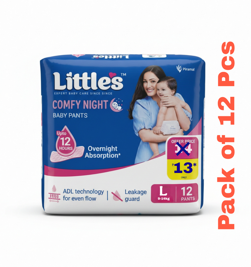 Little's Baby Diapers L Size (Large) Pants Style | 9-14 kg | 12 Pcs | Comfy Nights Baby Diaper Pants
