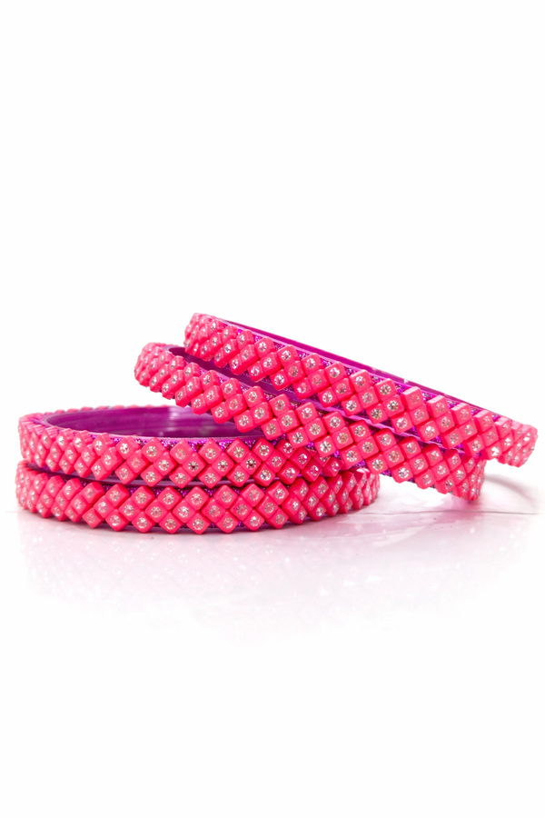 Luxury Hot Pink Crystal-Studded Designer Bangles set girls & women