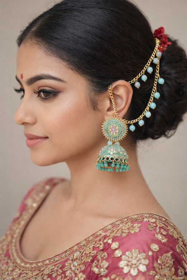 Anti-Tarnish Mint Green Traditional Earrings Jhumka with Pearl