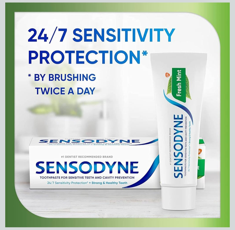 Sensodyne Fresh Mint 150g|Free Sansodyne toothbrush worth-65 | Sensitive toothpaste for daily sensitivity protection | Dentist Recommended Brand