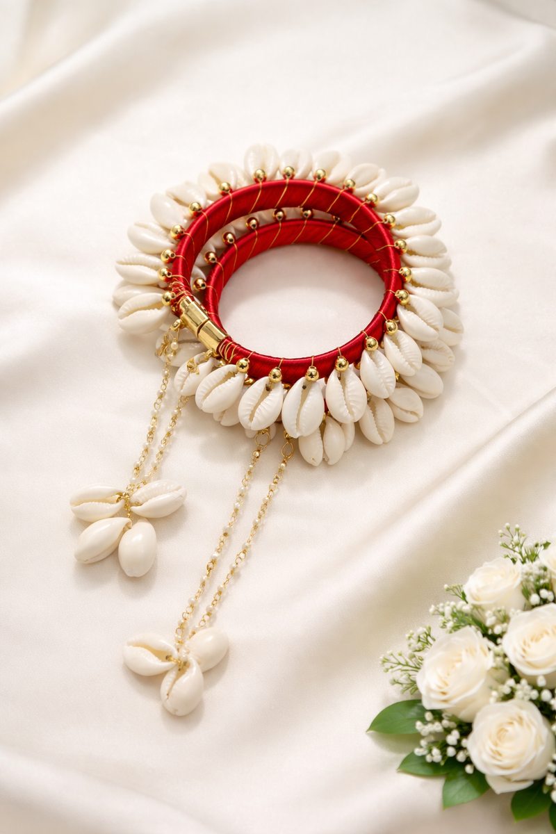 Red Silk Thread Cowrie Shell Bangles Classic Traditional Ethnic Jewellery – Free Size