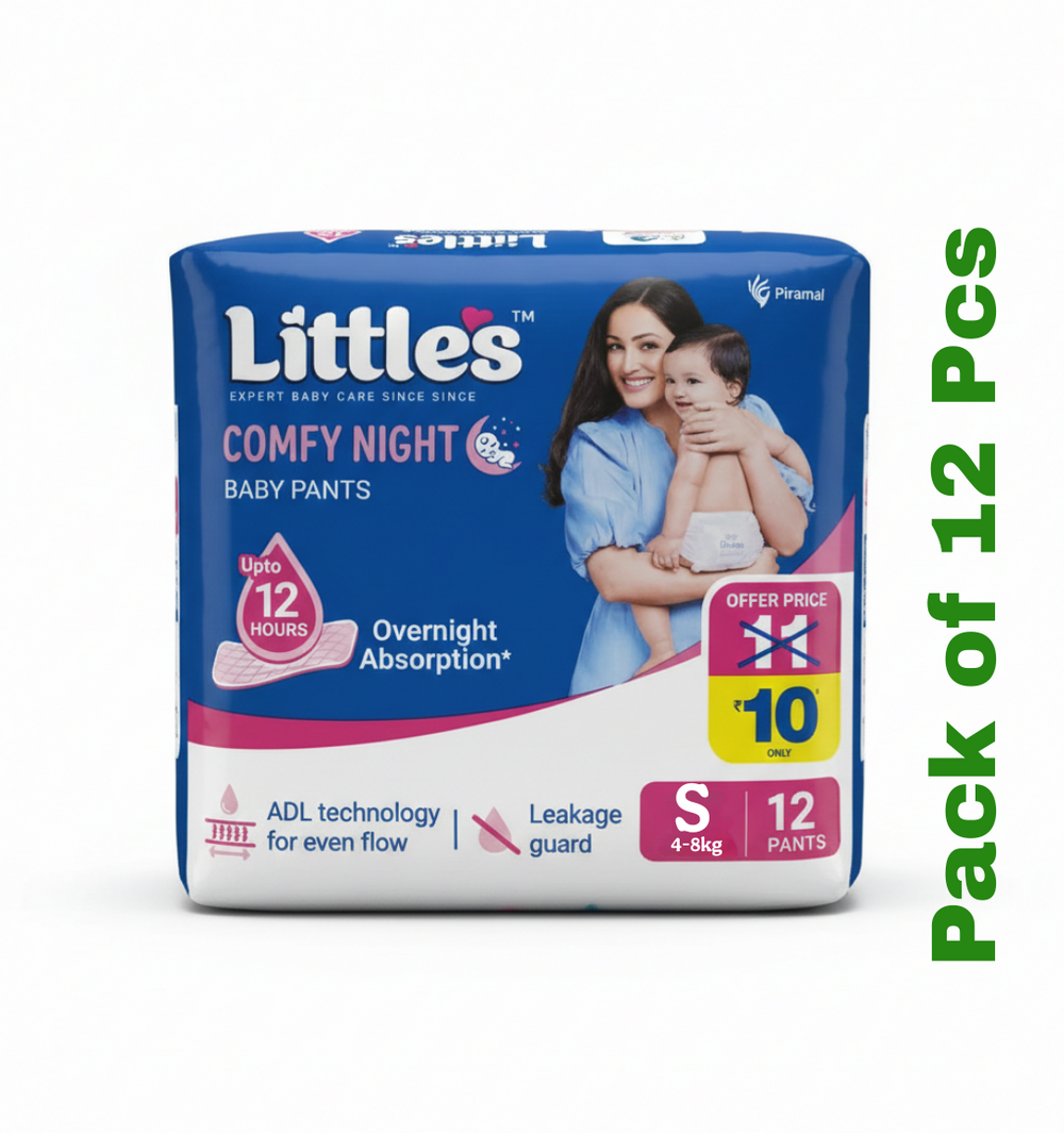 Little's Baby Diapers S Size (Small) Pants Style | 7-12kg | 12 Pcs | Comfy Nights Baby Diaper Pants