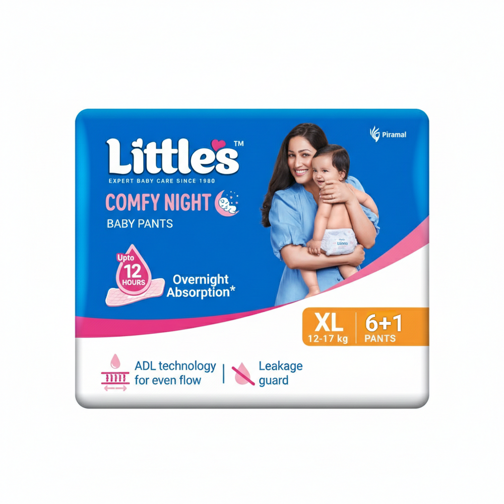 Little's Baby Diapers XL Size Pants Style | 12-17 kg | 6+1Count | Comfy Nights Baby Diaper Pants