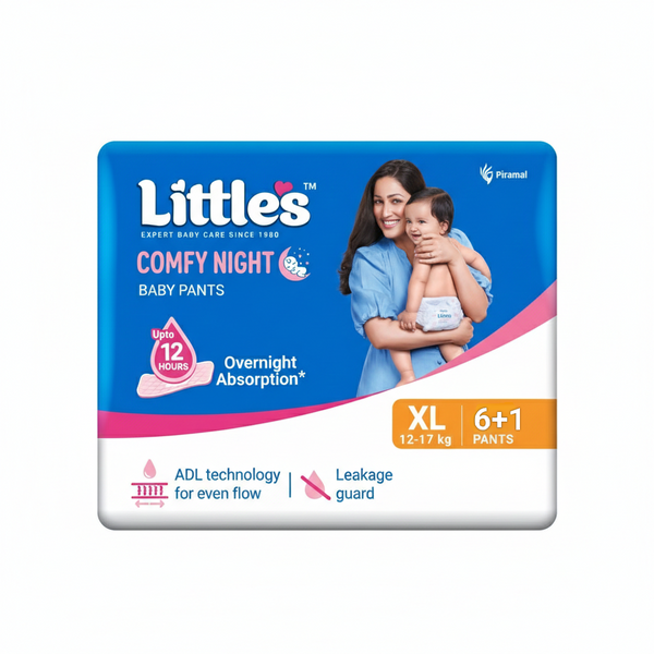 Little's Baby Diapers XL Size Pants Style | 12-17 kg | 6+1Count | Comfy Nights Baby Diaper Pants