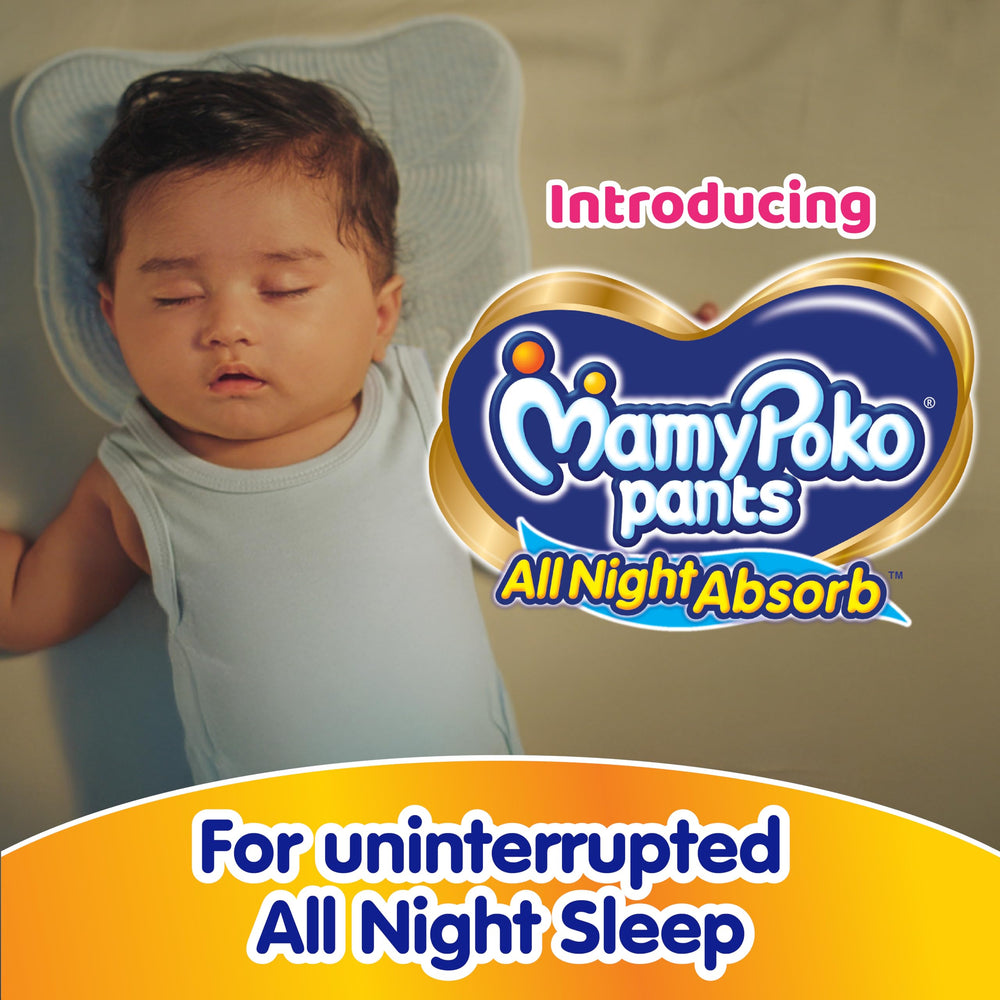 Mamypoko pants All night absorb| Pant Style Baby Diapers Large Size(L), 4 Count, Ideal for 9-14Kgs