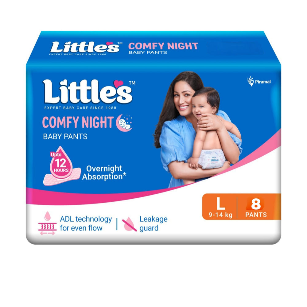 Little's Baby Diapers L Size (Large) Pants Style | 9-14 kg | 8Count | Comfy Nights Baby Diaper Pants