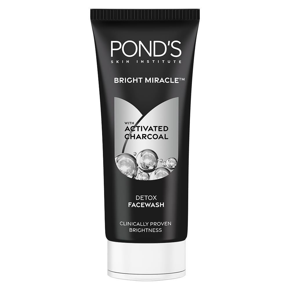 Ponds Bright Miracle Detox Facewash | 10X Power of Activated Charcoal| For Deep Cleaned Skin | Reveals Glow, Pollution Clear Face Wash, 100gm