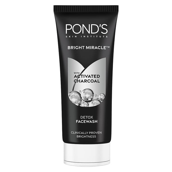 Ponds Bright Miracle Detox Facewash | 10X Power of Activated Charcoal| For Deep Cleaned Skin | Reveals Glow, Pollution Clear Face Wash, 100gm