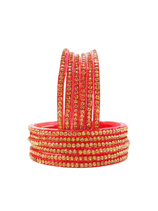 Red Colour Crystal Stone Bangles Set – Stylish Ethnic Jewellery set of 12